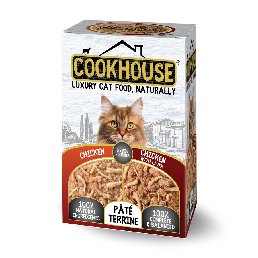 Cookhouse Cat Pouches Terrine Chicken & Chicken with Liver 6x70g