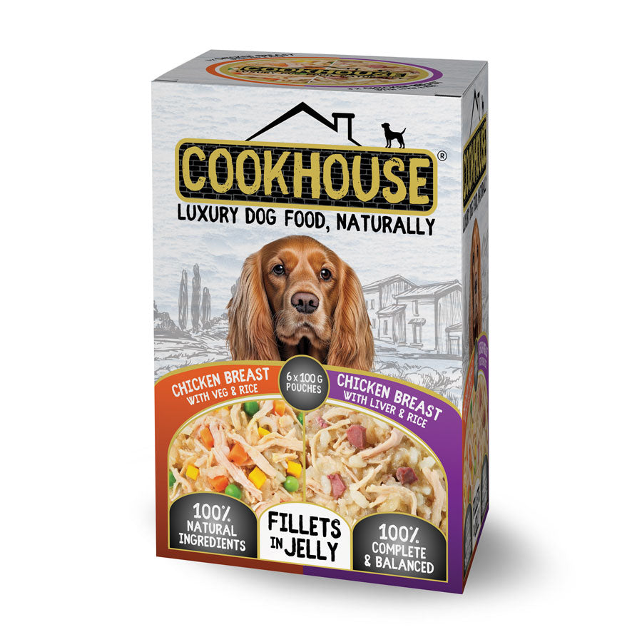 Cookhouse Dog Pouches In Jelly Chicken & Veg & Chicken & Liver 6x100g