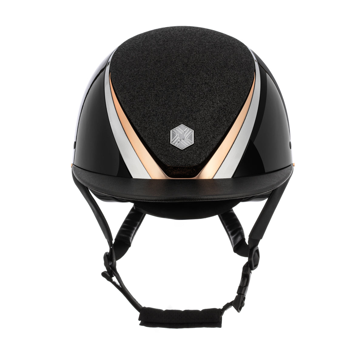 EQx by Charles Owen Hyda Mips Riding Helmet Standard Peak Black Gloss / Rose Gold Sparkly