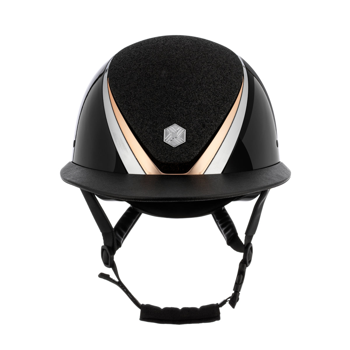 EQx by Charles Owen Hyda Mips Riding Helmet Wide Peak Black Gloss / Rose Gold Sparkly