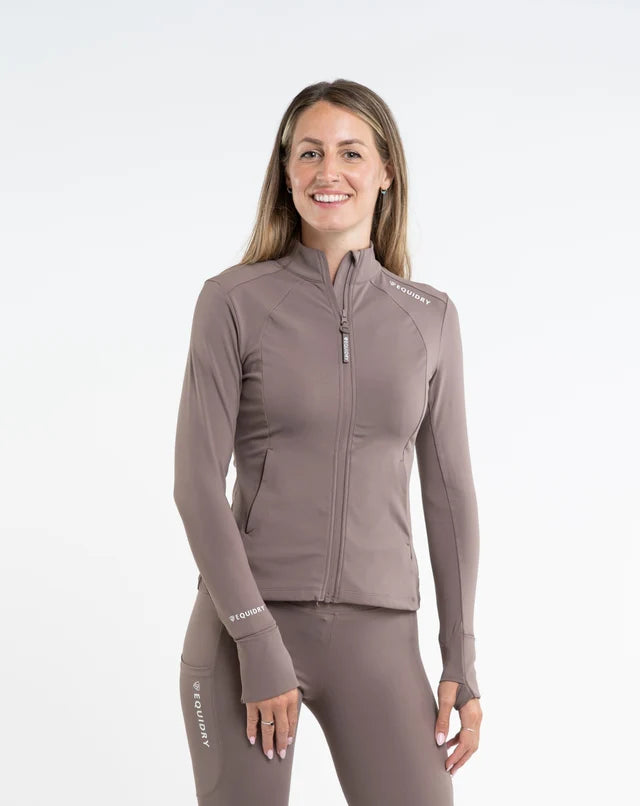 EQUIDRY Women's Water Repellent Zip Up Top Mocha / White