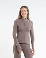 EQUIDRY Women's Water Repellent Zip Up Top Mocha / White