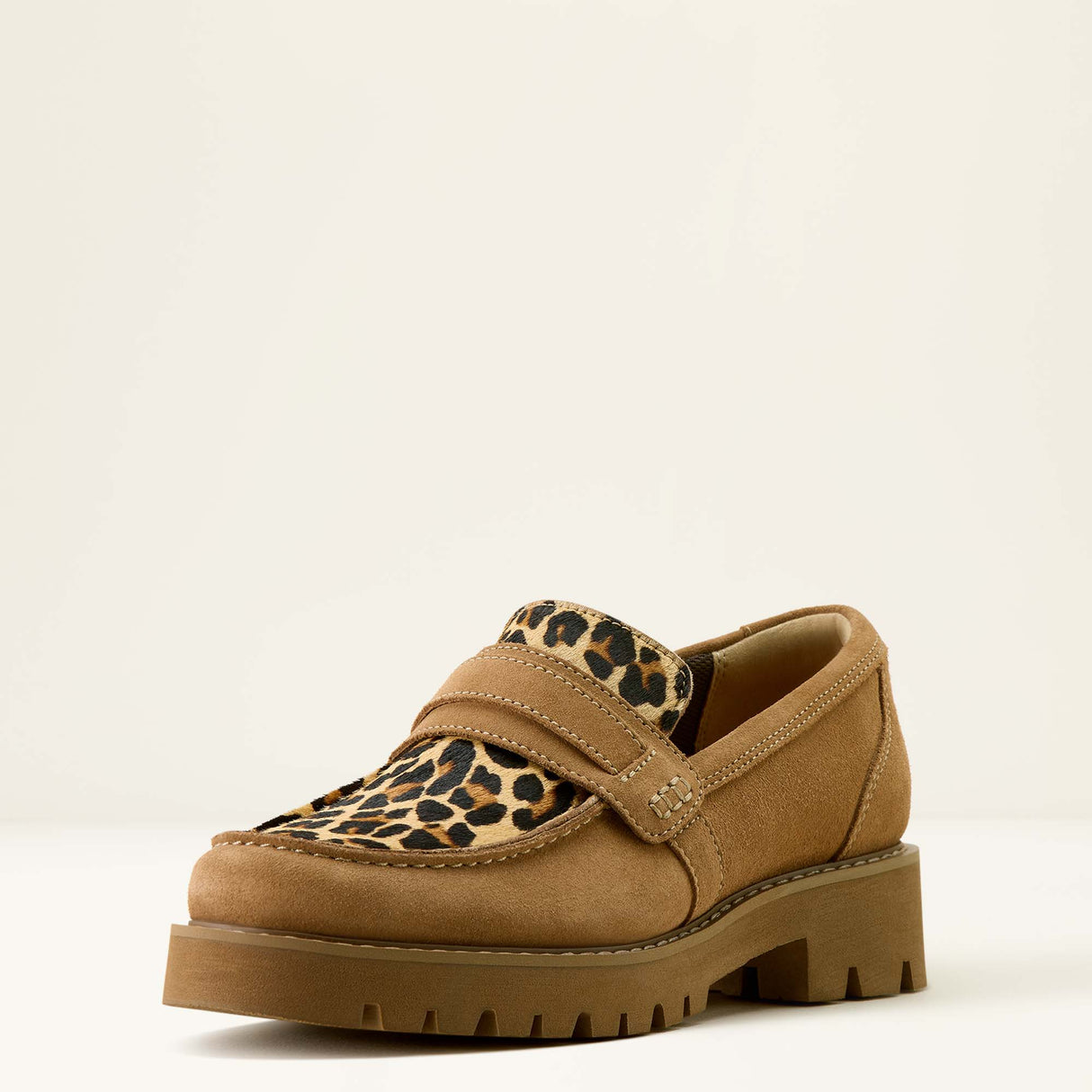 Ariat Womens Stratford Lug Loafer Tan Suede / Leopard Hair On