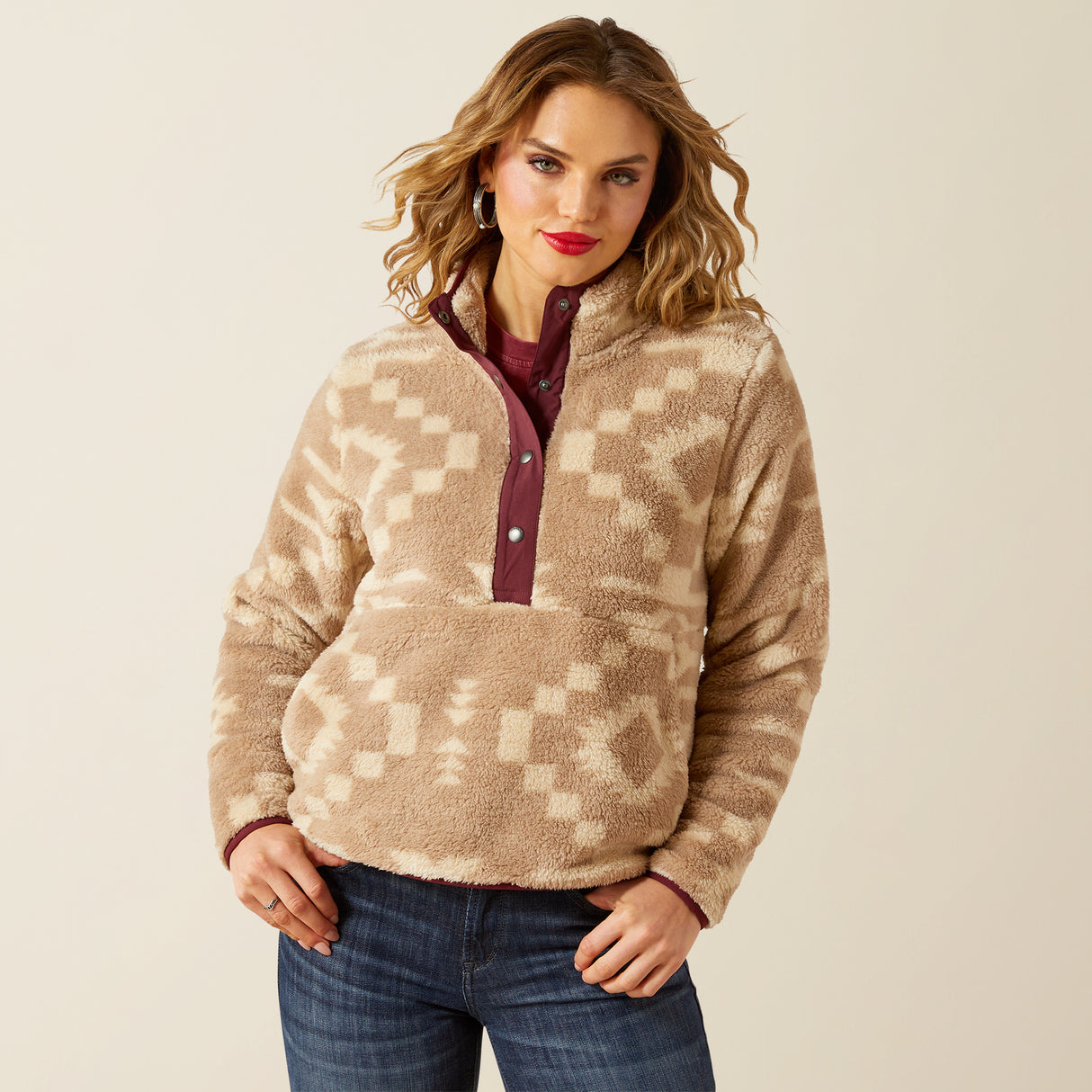 Ariat Womens Berber Snap Front Sweatshirt Lone Ridge Print