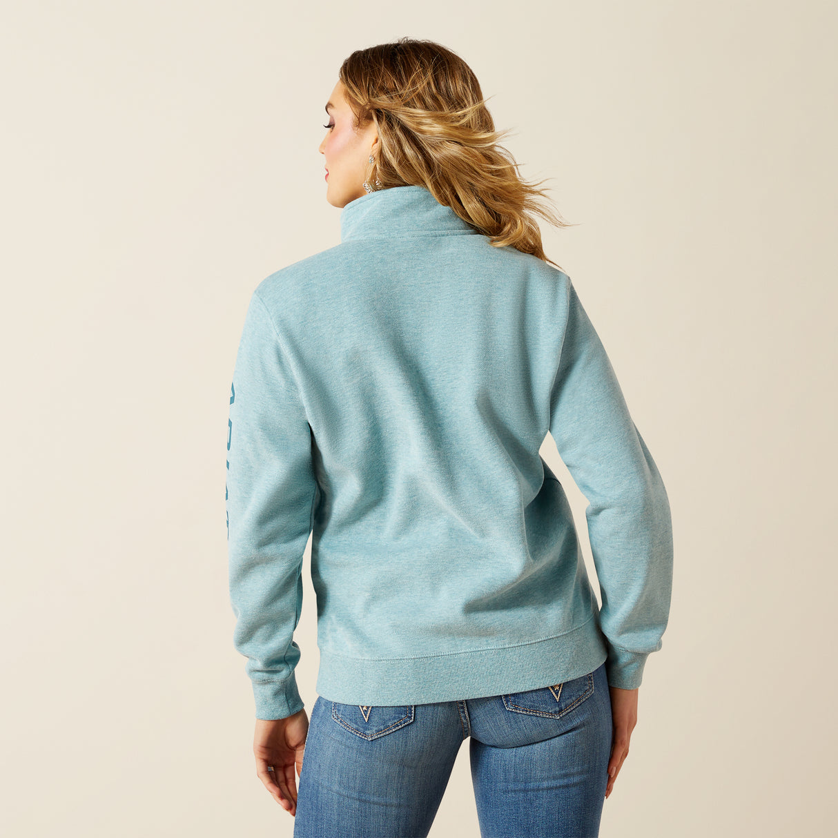 Ariat Womens Foundation Logo 1/2 Zip Sweatshirt Teal Heather