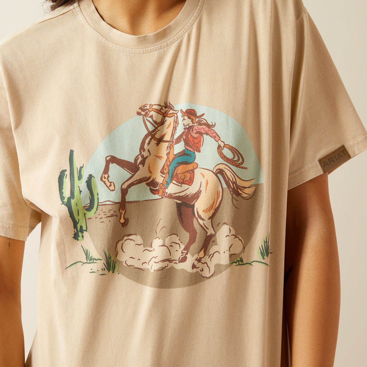 Ariat Womens Ride On SS T-Shirt Oyster Gray Mineral Wash