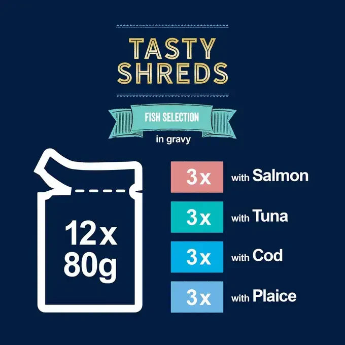Felix Tasty Shreds Fish Selection in Gravy Wet Cat Food 12x80g