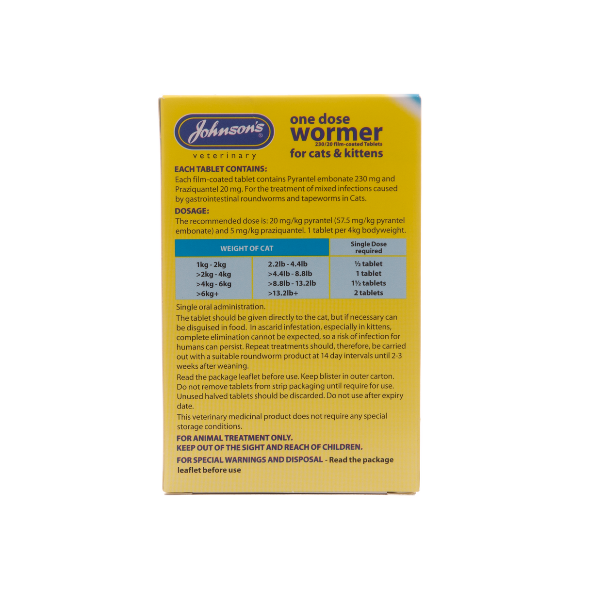 Johnsons One Dose Wormer Cat / Kitten 2 Tab