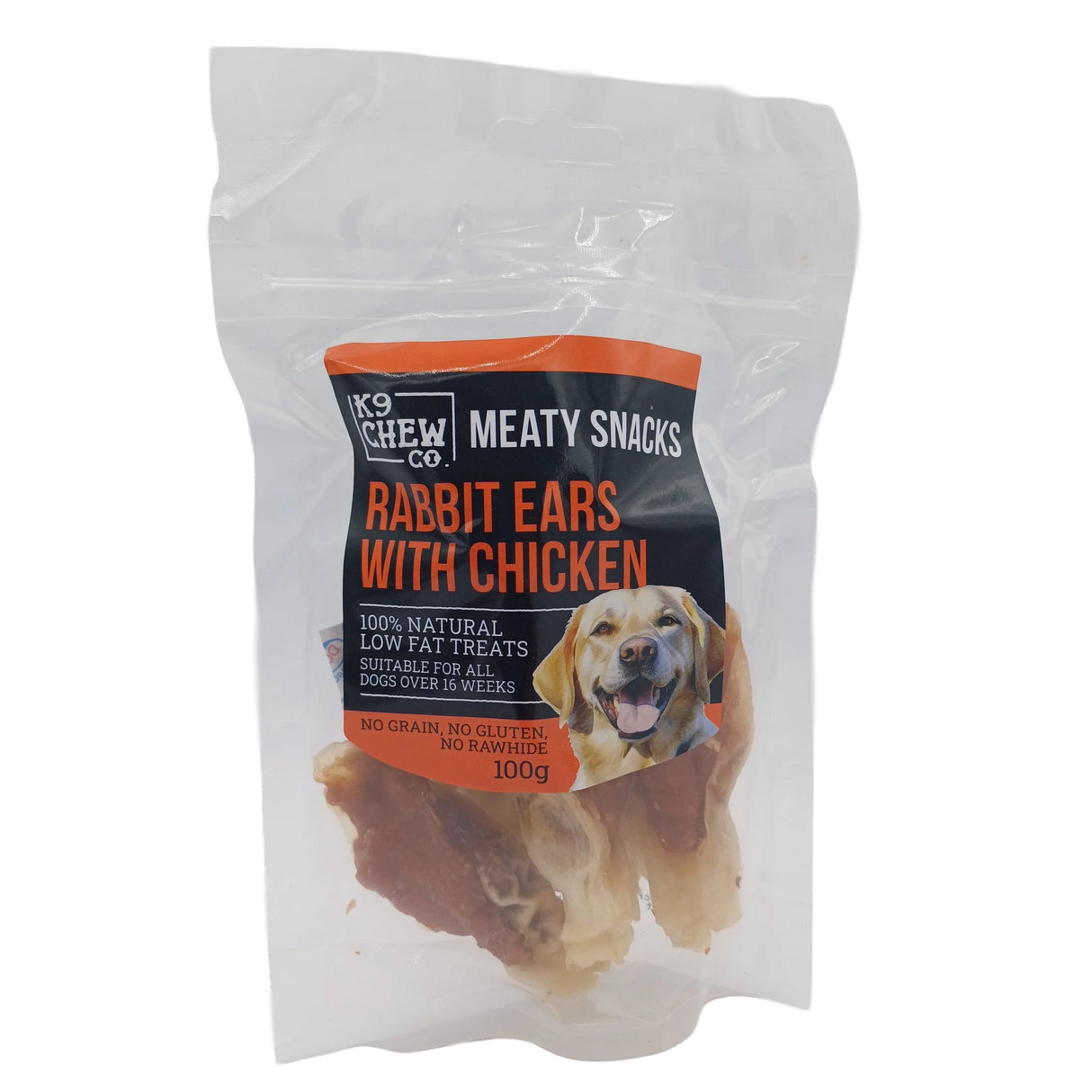 K9 Chew Co Meaty Snacks Rabbit Ears With Chicken 100g