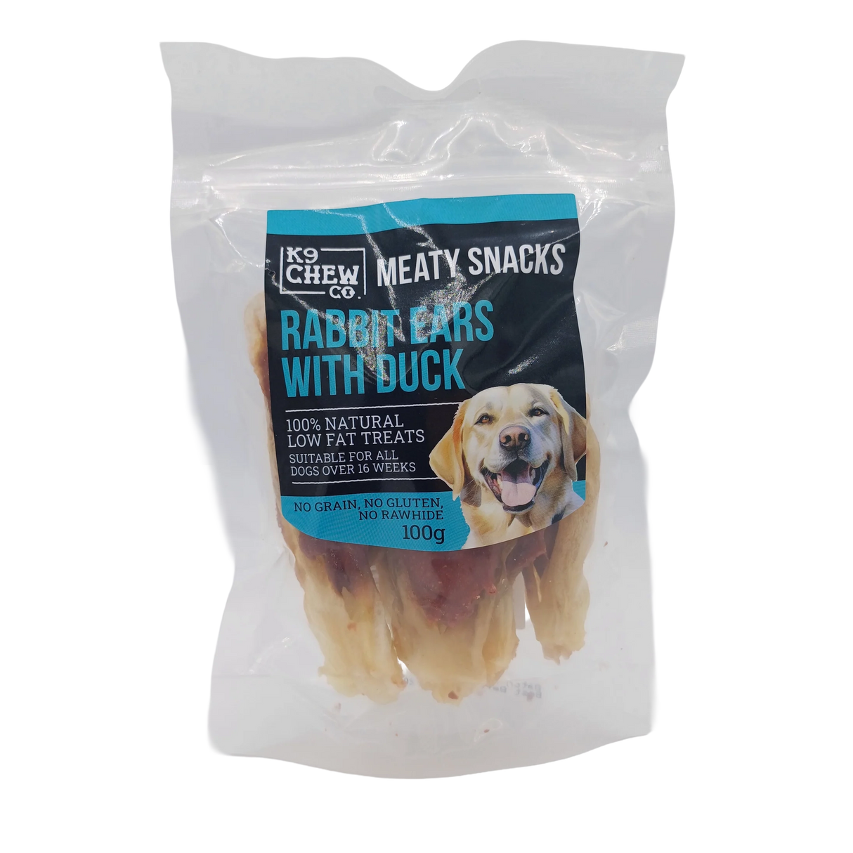 K9 Chew Co Meaty Snacks Rabbit Ears With Duck 100g