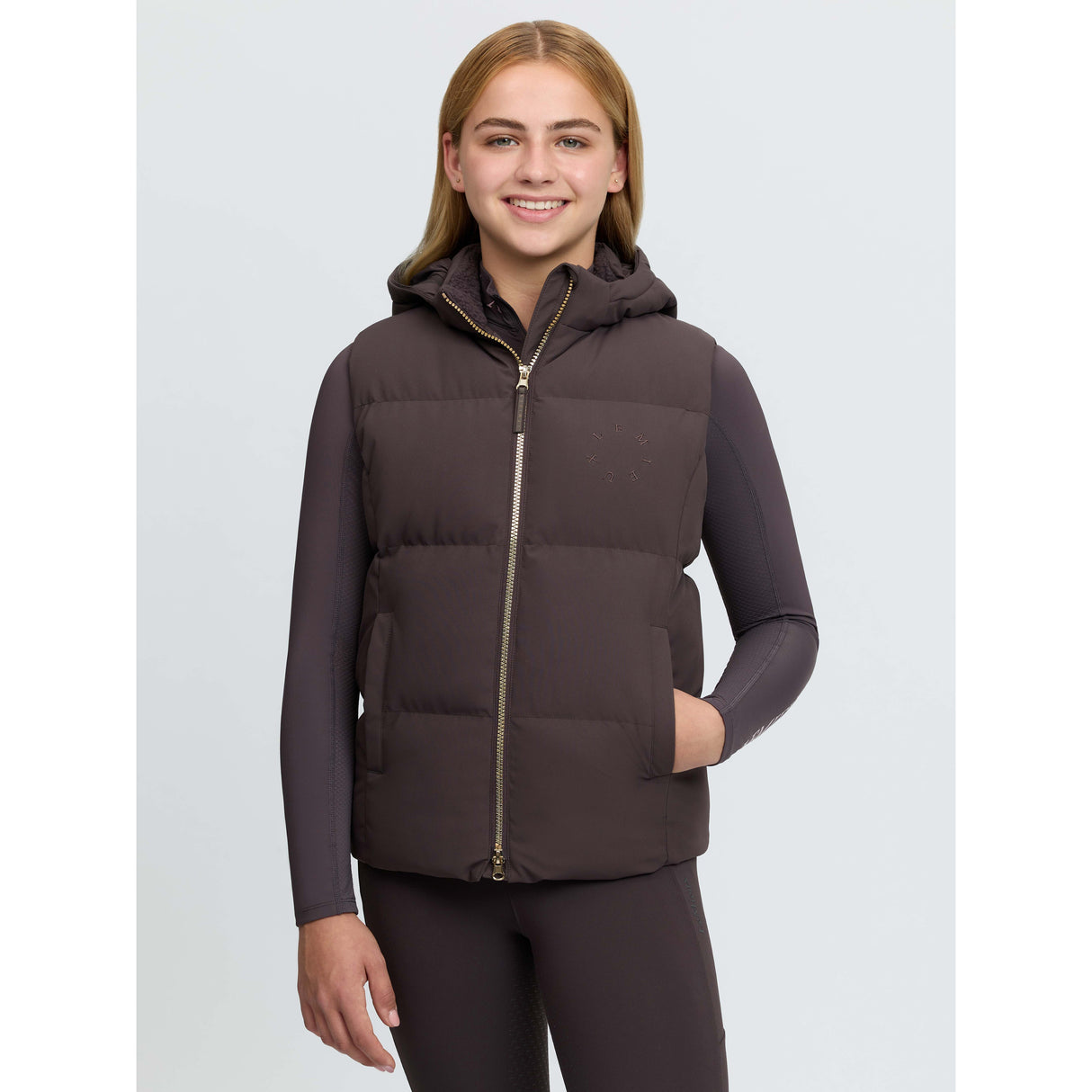 Le Mieux Young Rider Joey Hooded Gilet Cocoa