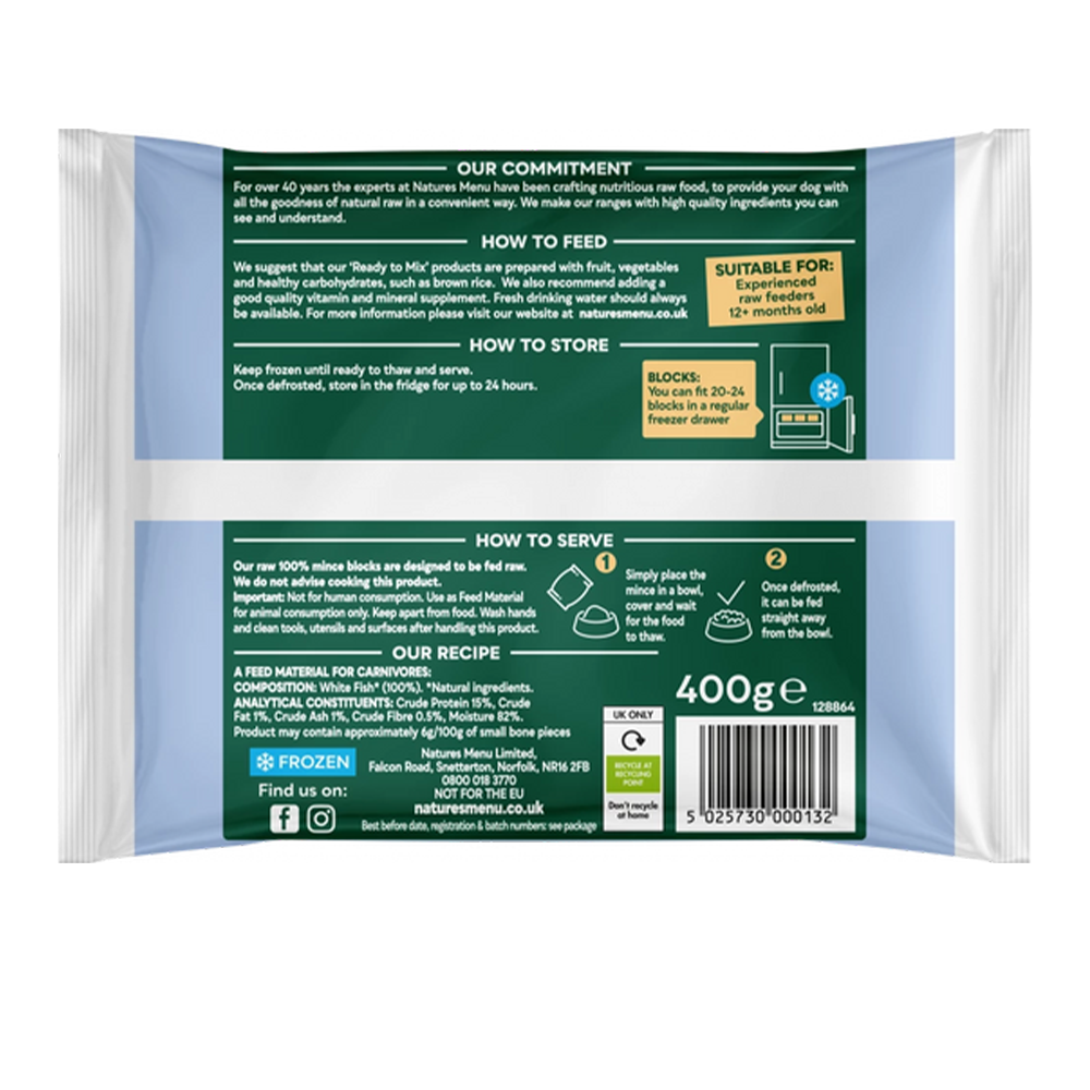 Natures Menu Dog - Frozen Just White Fish 400g