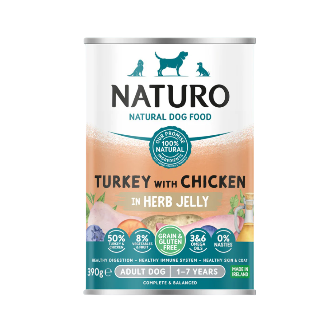 Naturo Dog -  Adult Grain & Gluten Free Can Turkey & Chicken In Herb Jelly 390g