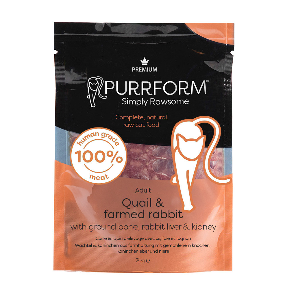 PurrForm Premium Quail & Rabbit & Ground Bone with Rabbit Liver & Kidney Pouch 6x70g