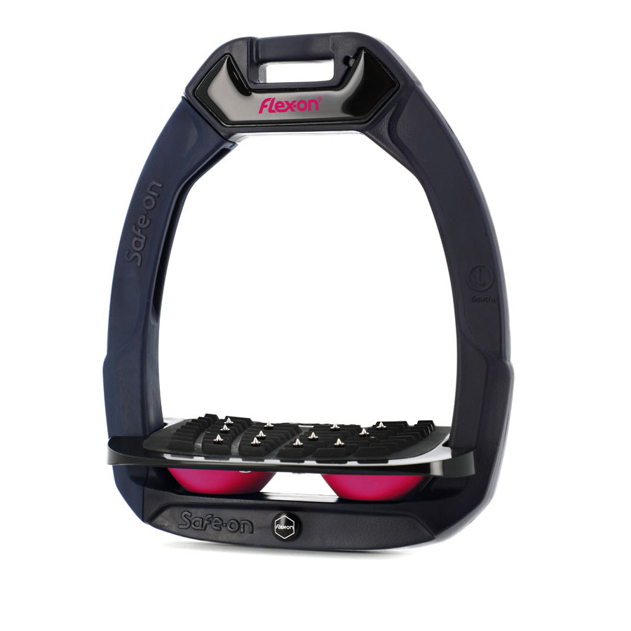 Flex-on Safe-On Stirrups Navy/Black/Pink Inclined Ultra Grip