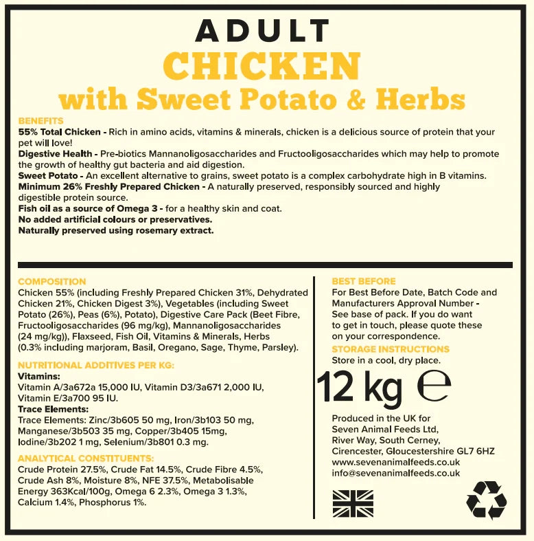 Seven Dog - Adult Chicken With Sweet Potato & Herbs Grain Free 12kg