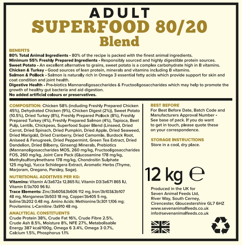 Seven Dog - Adult Superfood Meat Blend 80/20 12kg