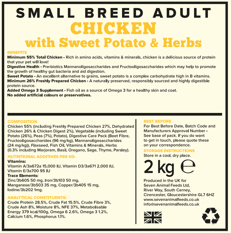 Seven Dog - Adult Small Breed Chicken with Sweet Potato & Herbs Grain Free 2kg