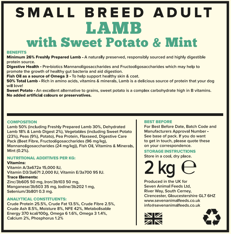 Seven Dog - Adult Small Breed Lamb with Mint Grain Free 2kg