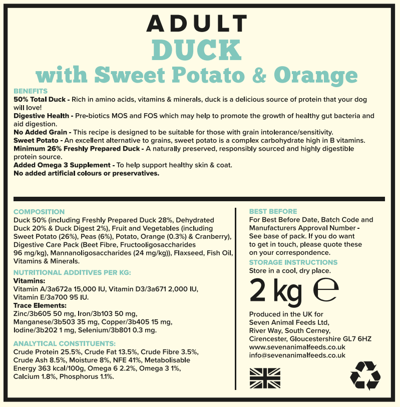 Seven Dog - Adult Duck with Sweet Potato & Orange Grain Free 2kg