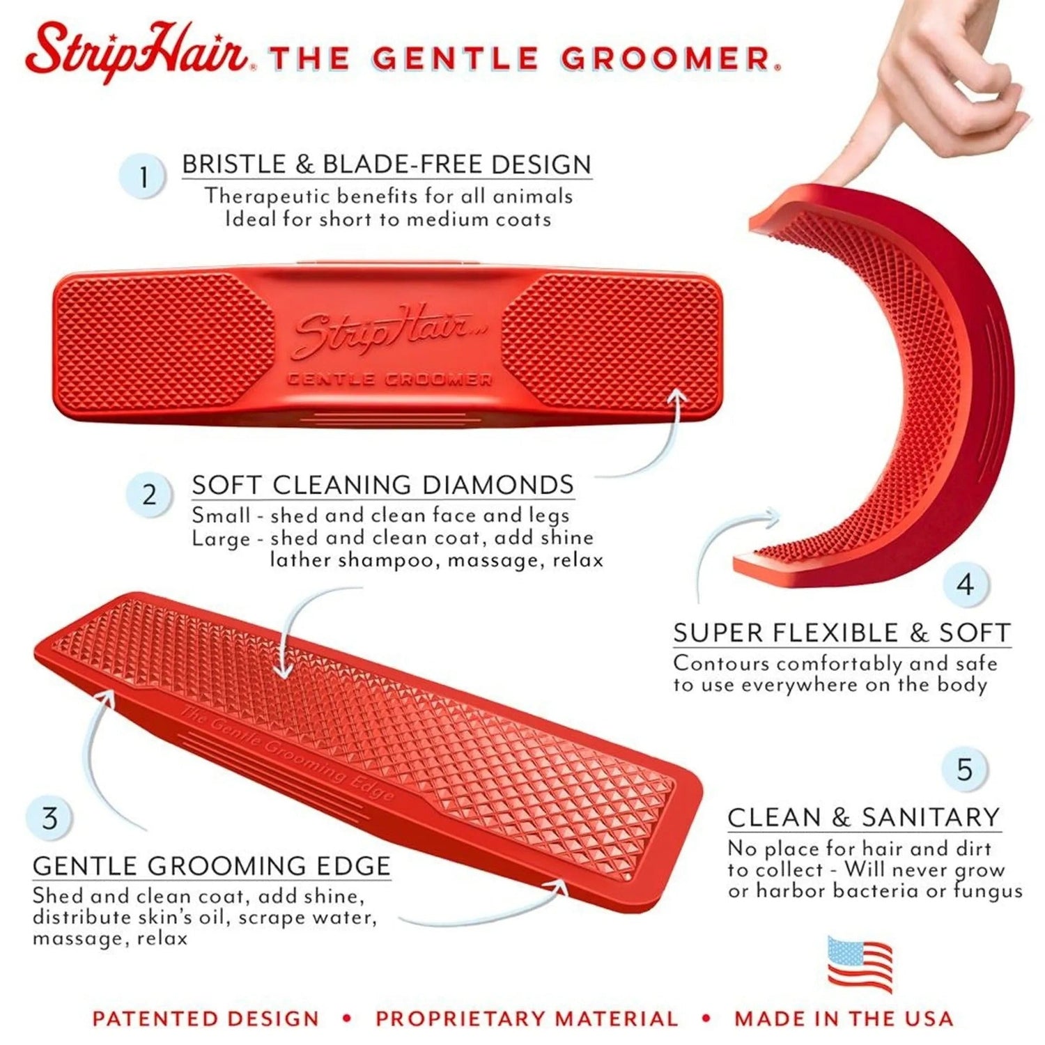 Strip Hair Gentle Groomer Dog & Cat Red