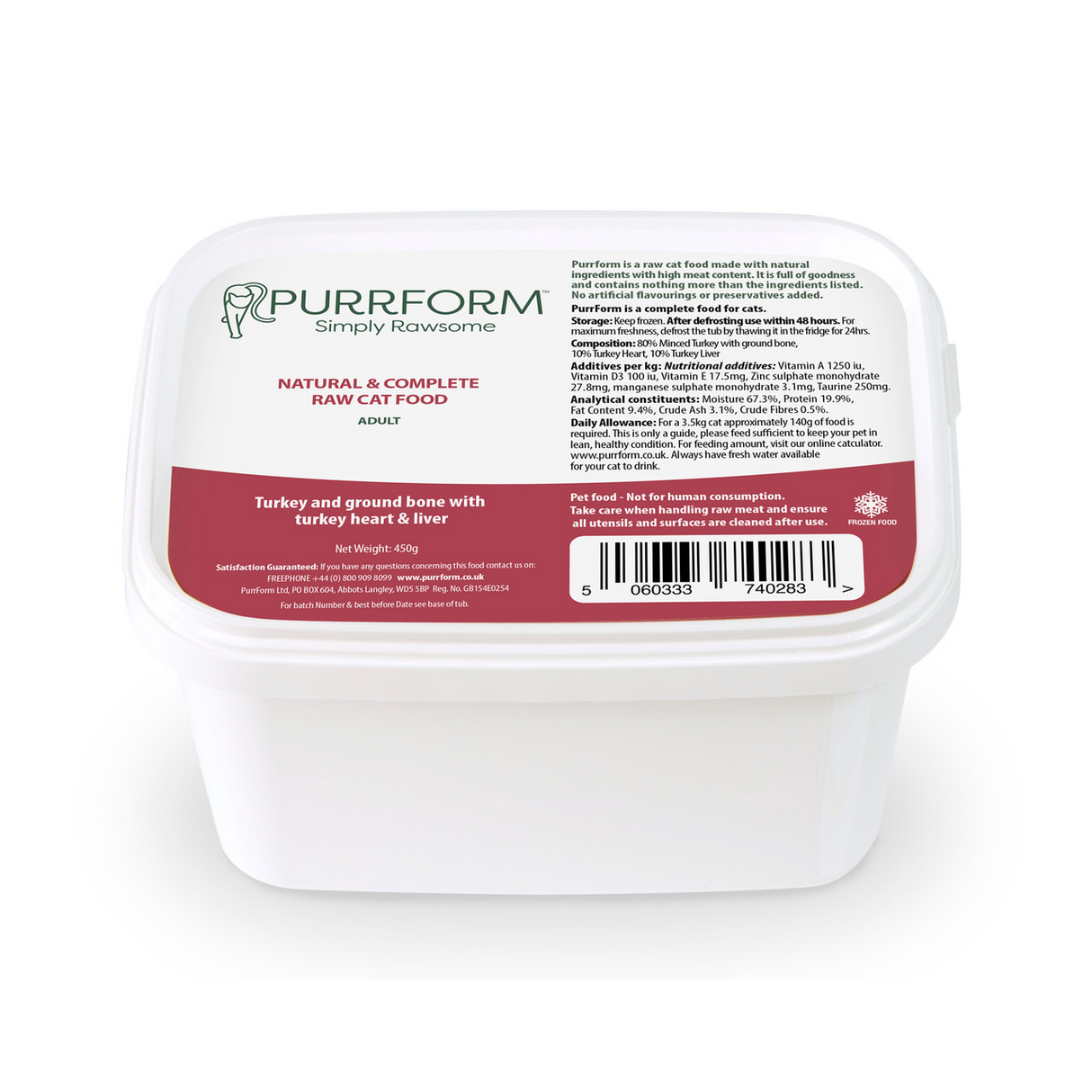 PurrForm Turkey & Ground Bone with Turkey Heart & Liver 450g