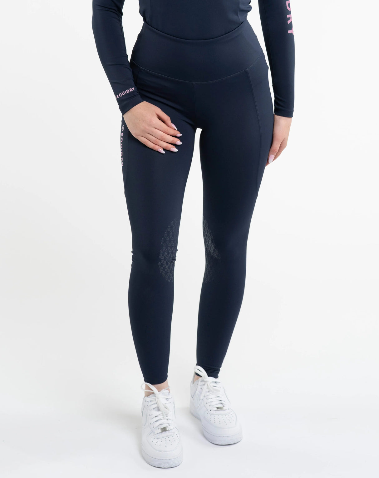 EQUIDRY Women's Water Repellent FG Leggings Navy / Pale Pink