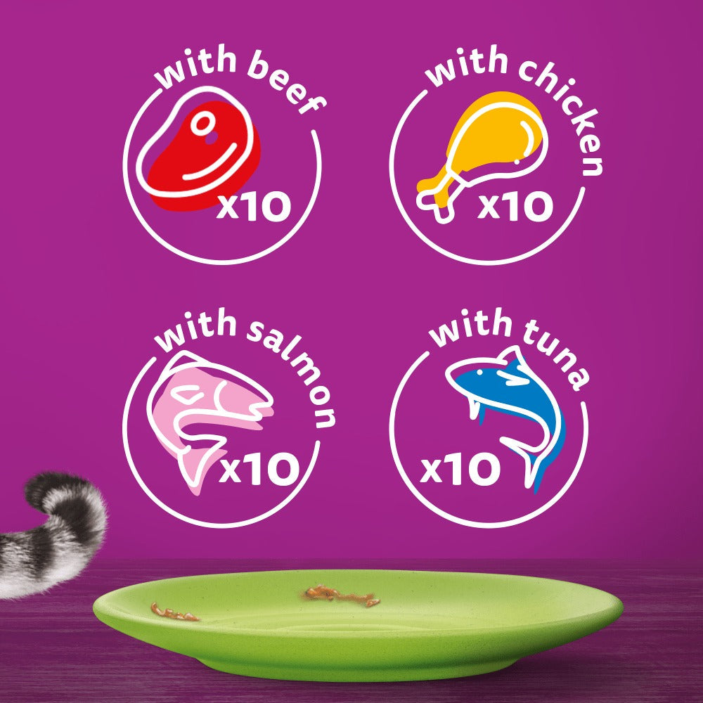 Whiskas 1+ Mixed Menu in Jelly Adult Wet Cat Food Pouches 40x85g
