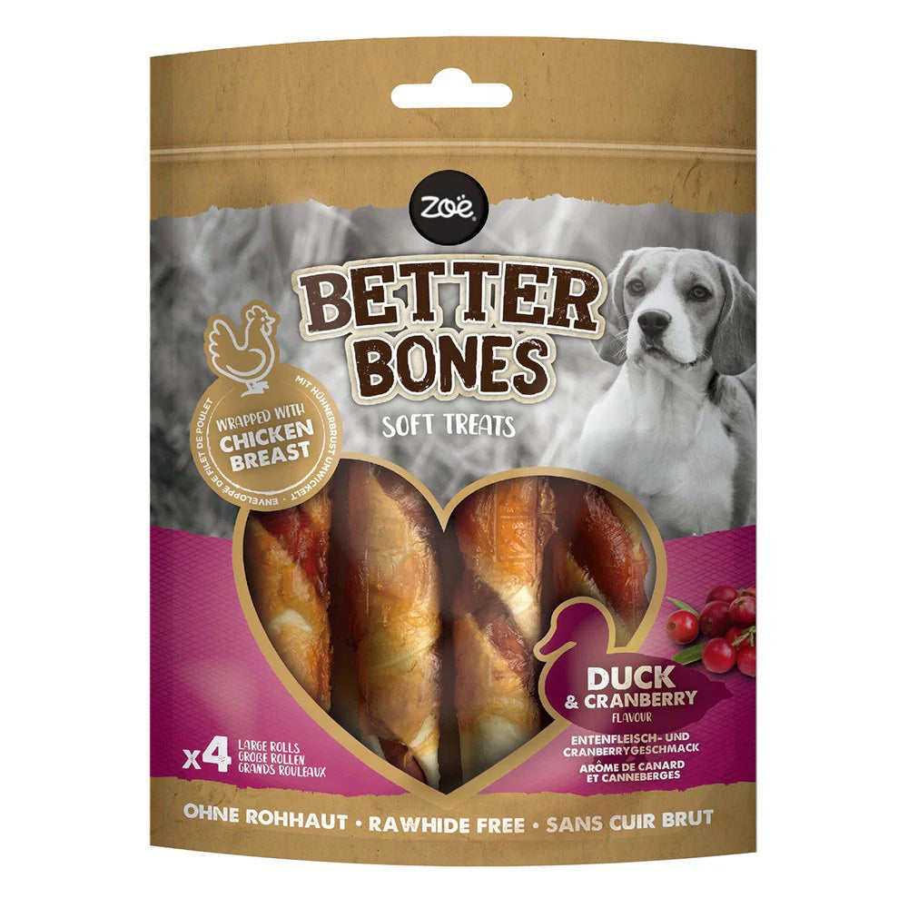 Zoe Better Bones Duck Wrapped Large Rolls 4pk
