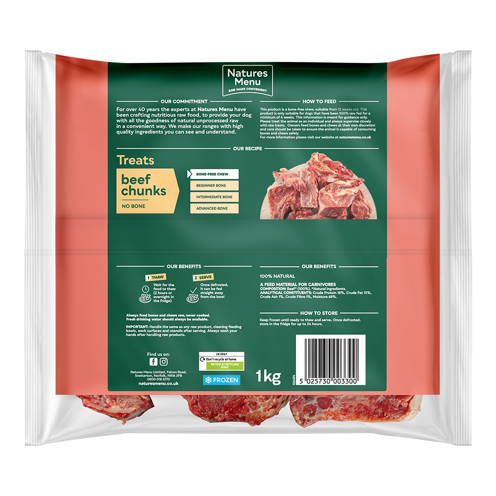 Natures Menu Dog - Natural Raw Treats Beef Chunks 1kg