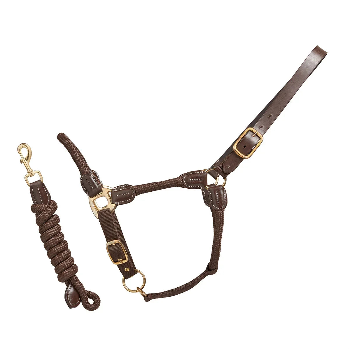 Cameo Equine Rope Leather Headcollar & Leadrope Brown