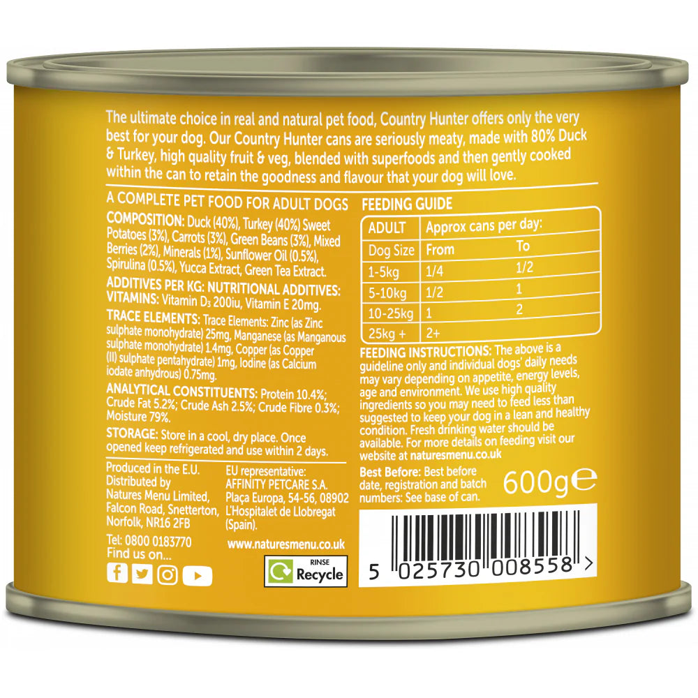 Natures Menu Dog - Country Hunter Can Duck & Turkey 600g