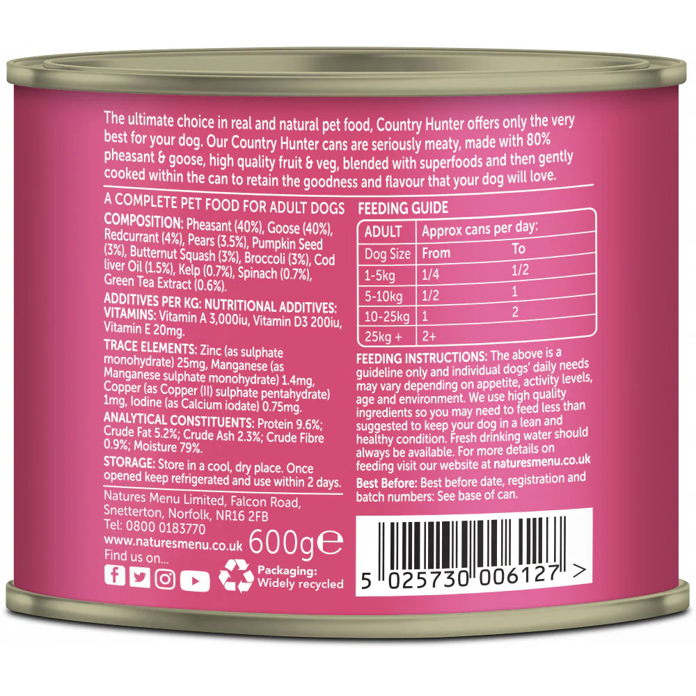 Natures Menu Dog - Country Hunter Can Pheasant & Goose 600g