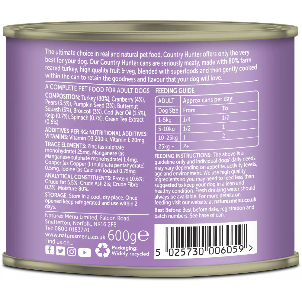 Natures Menu Dog - Country Hunter Can Turkey 600g