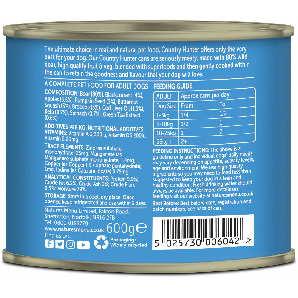 Natures Menu Dog - Country Hunter Can Wild Boar 600g