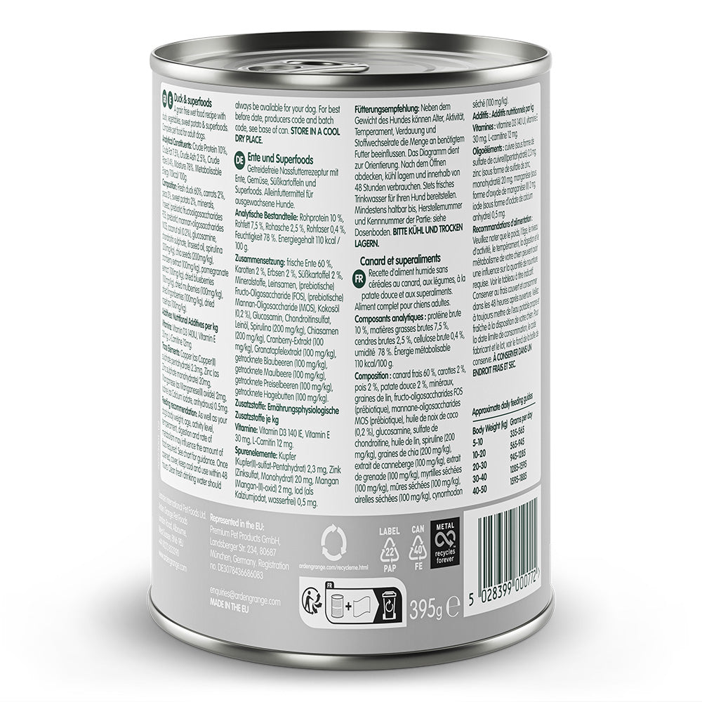 Arden Grange Tins Grain Free Adult Duck & Superfoods 395g