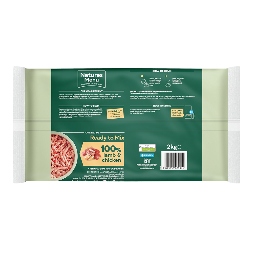 Natures Menu Dog - Frozen Freeflow Mince Lamb & Chicken 2kg