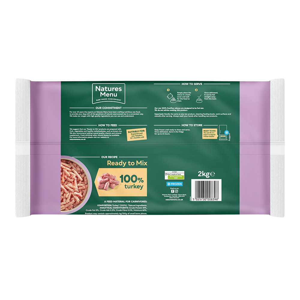 Natures Menu Dog - Frozen Freeflow Mince Turkey 2kg