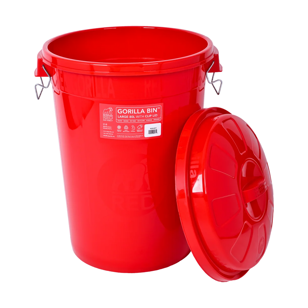 Red Gorilla Bin With Clip Lid 80L