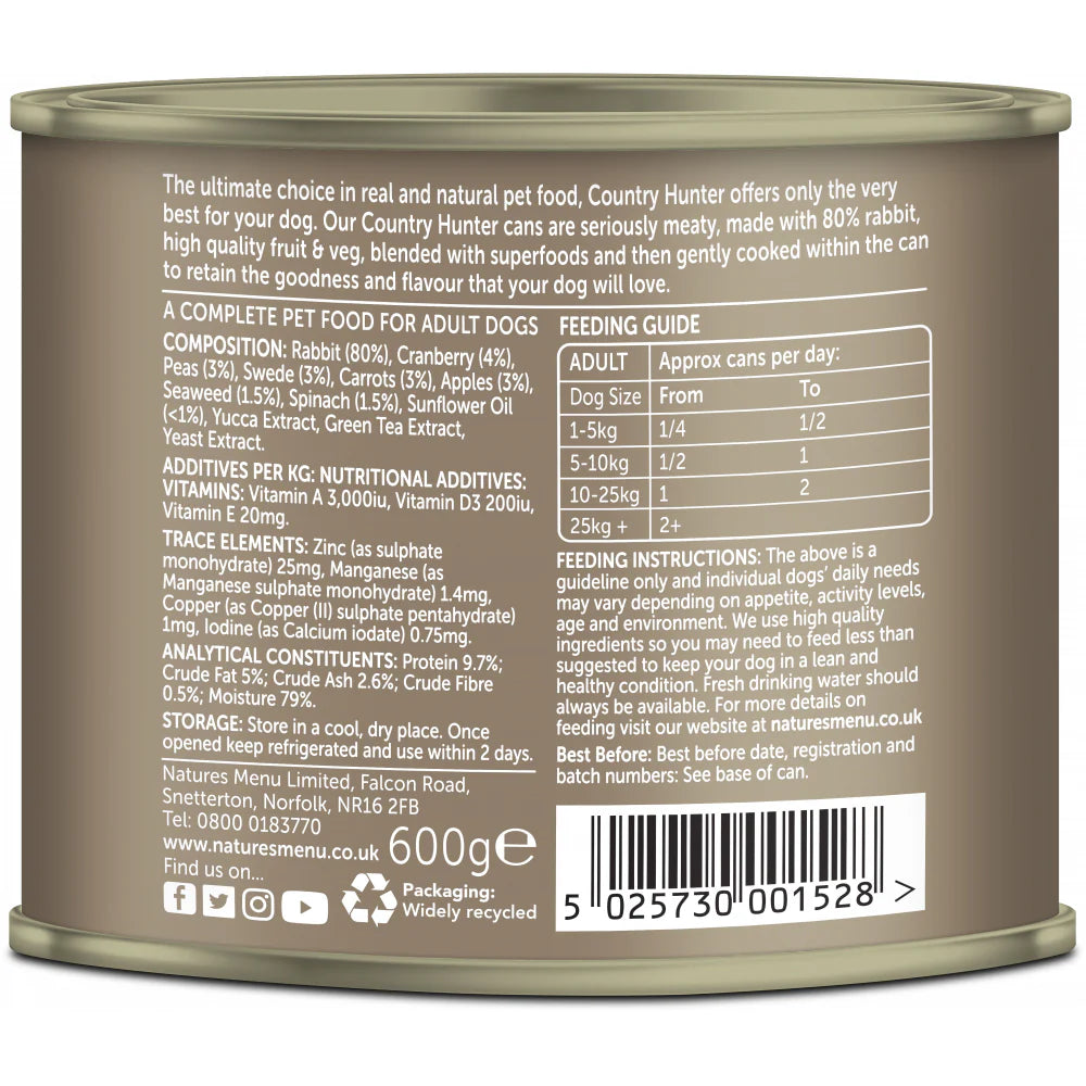 Natures Menu Dog - Country Hunter Can Rabbit 600g