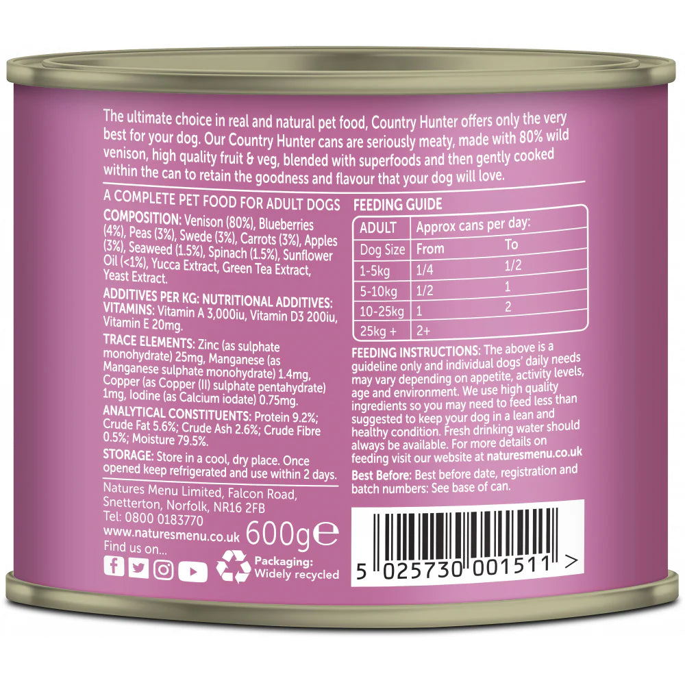 Natures Menu Dog - Country Hunter Can Venison & Blueberry 600g