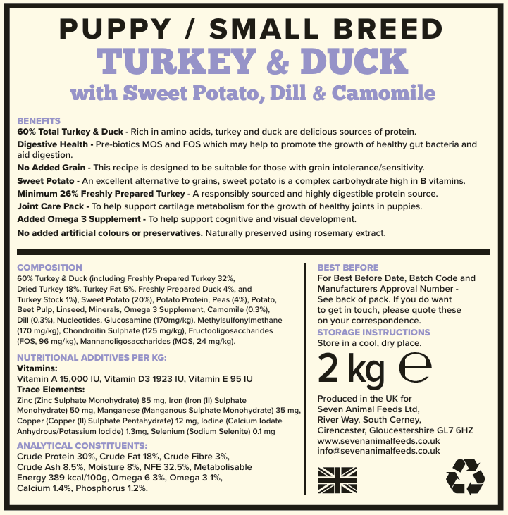 Seven Dog - Puppy Small Breed Turkey & Duck Grain Free 2kg