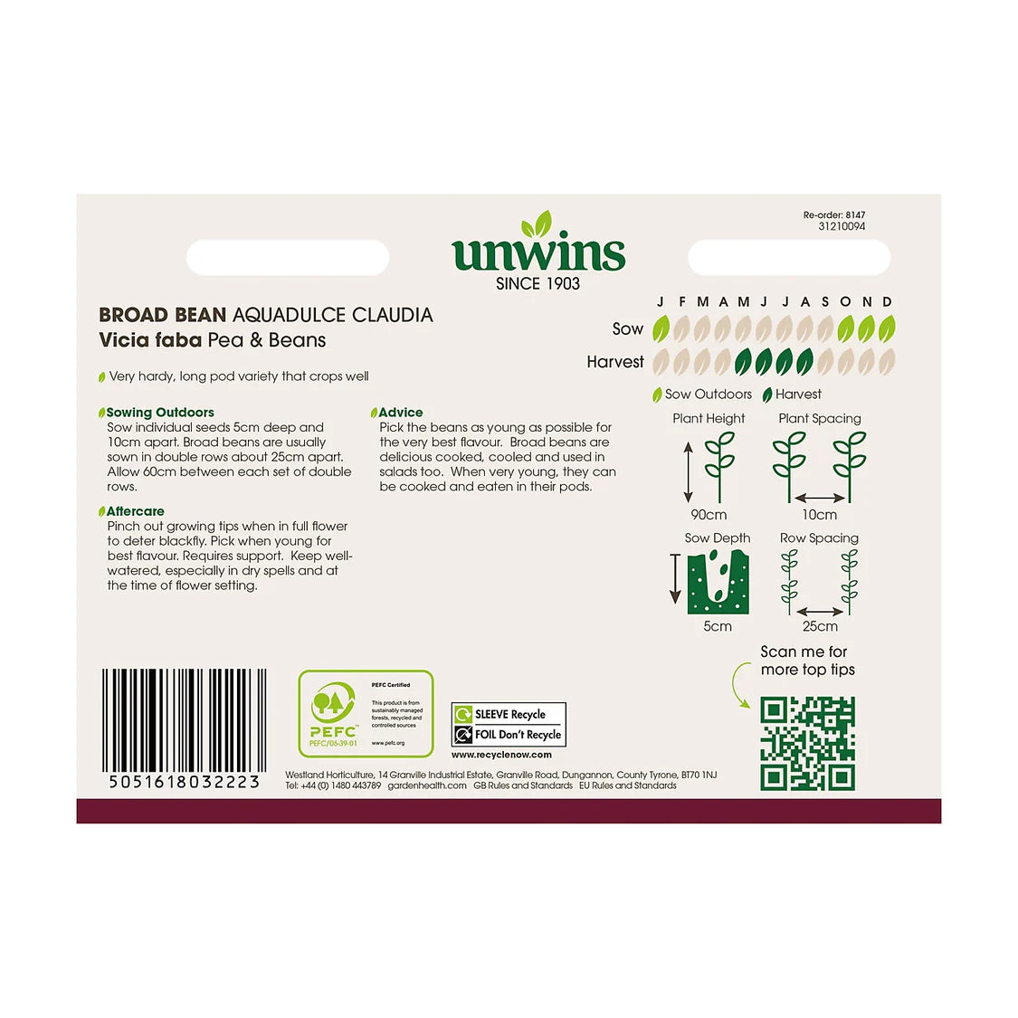 Unwins Broad Bean Aquadulce Claudia