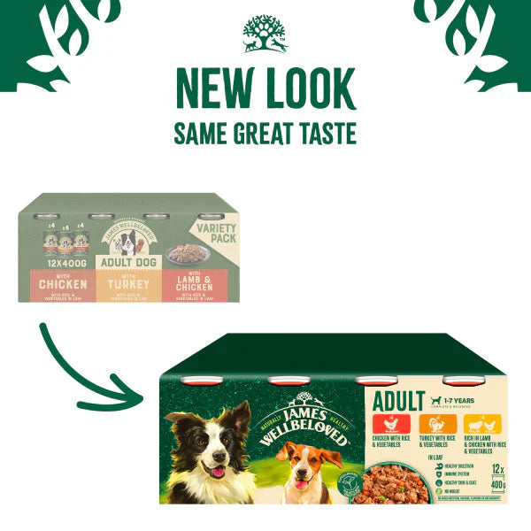 James Wellbeloved Dog - Adult Turkey, Lamb & Chicken in Loaf Variety Pack Cans 12x400g