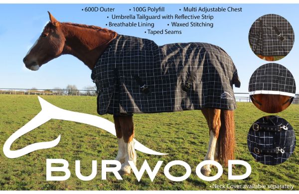 Picture of Burwood 100g Turnout Rug Black/Grey/White