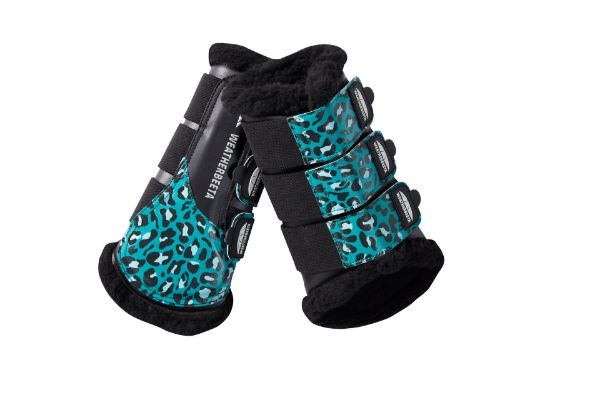 Picture of Weatherbeeta Leopard Brushing Boots Turquoise Leopard Print