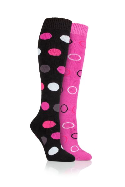 Picture of Storm Bloc Beverley Spot Ladies Midweight Socks Twin Pack Black/Pink 4-8