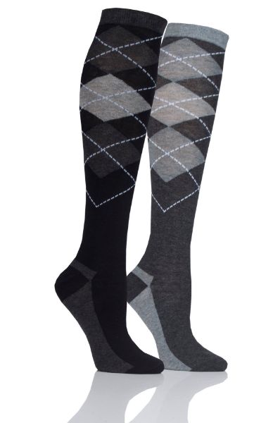 Picture of Storm Bloc Ripon Ladies Argyle Long Socks Twin Pack Black 4-8