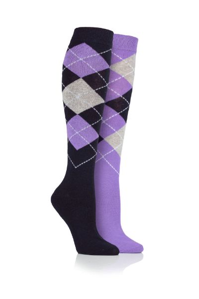 Picture of Storm Bloc Ripon Ladies Argyle Long Socks Twin Pack Navy/Lilac 4-8