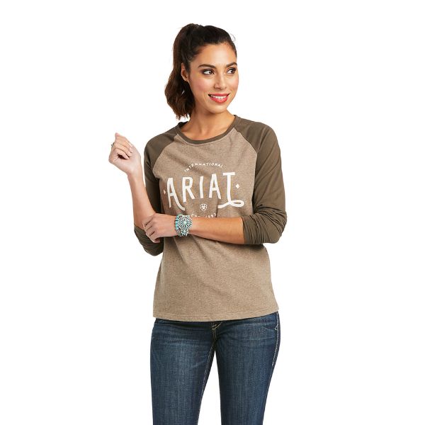 Picture of Ariat Womens Real Loop Baseball LS T-Shirt Banyan Bark